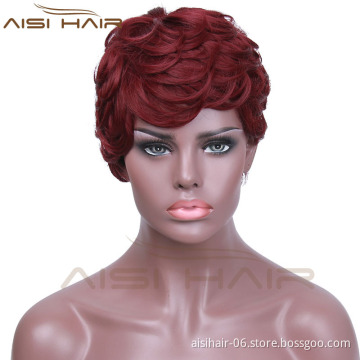 Aisi Hair Wholesale Women Fashion Short Synthetic Red Pixie Cut Wigs For Black Women